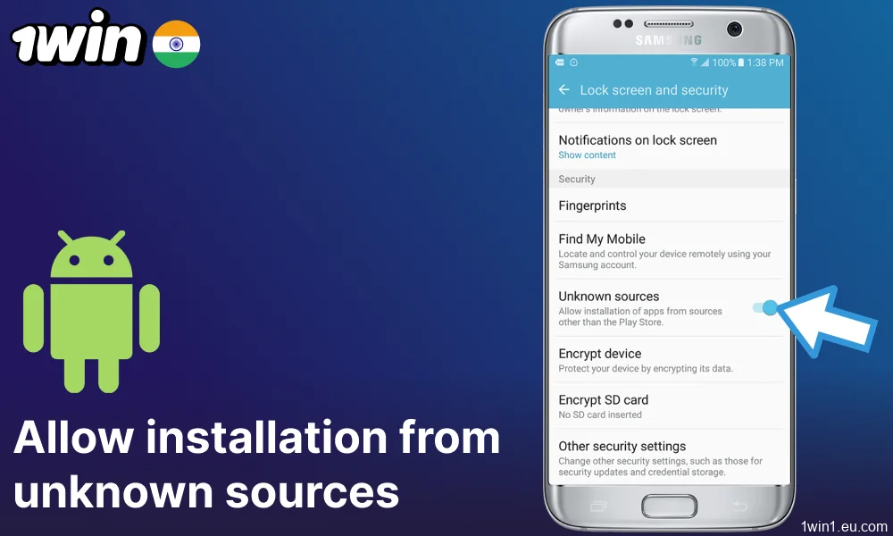 Allow installation from unknown sources to install the 1win app
