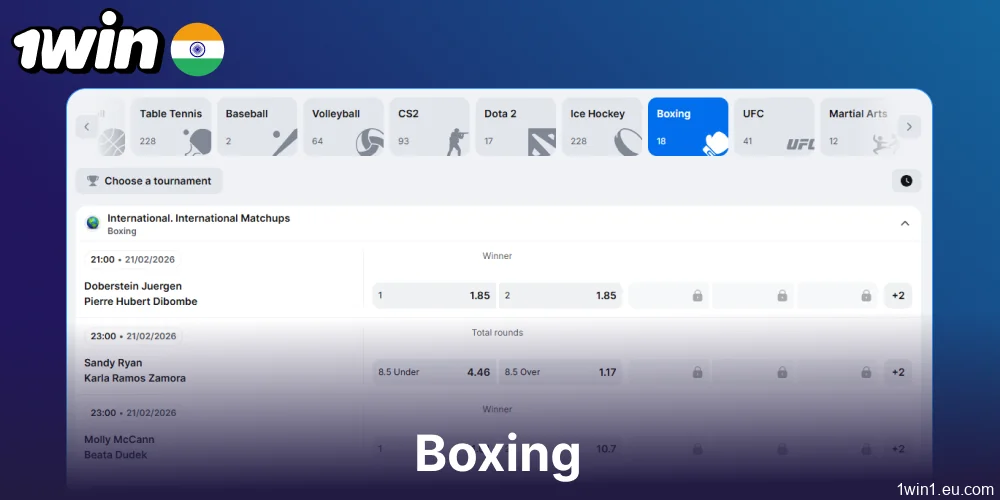 Boxing betting options available on 1win for Indian bettors