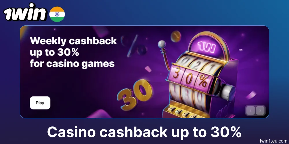 Casino cashback promotion available on 1win for Indian players