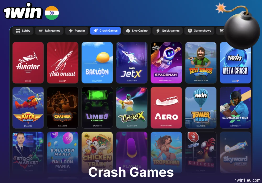 Crash games available on 1win for players from India