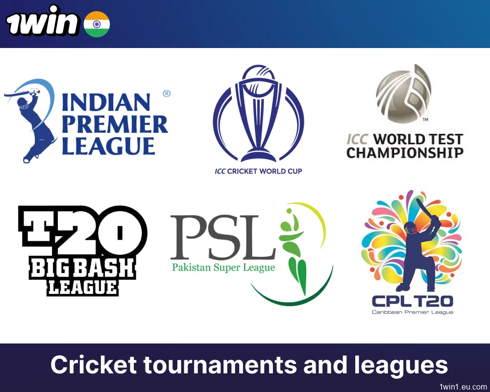 Cricket tournaments and leagues avaialble for betting on 1win in India