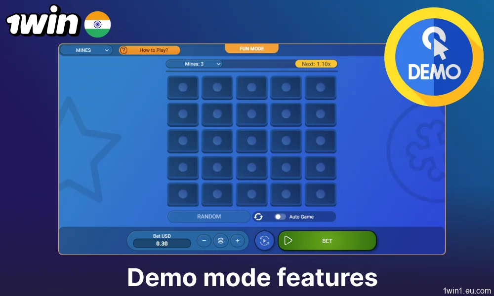 Mines game demo mode on 1win India