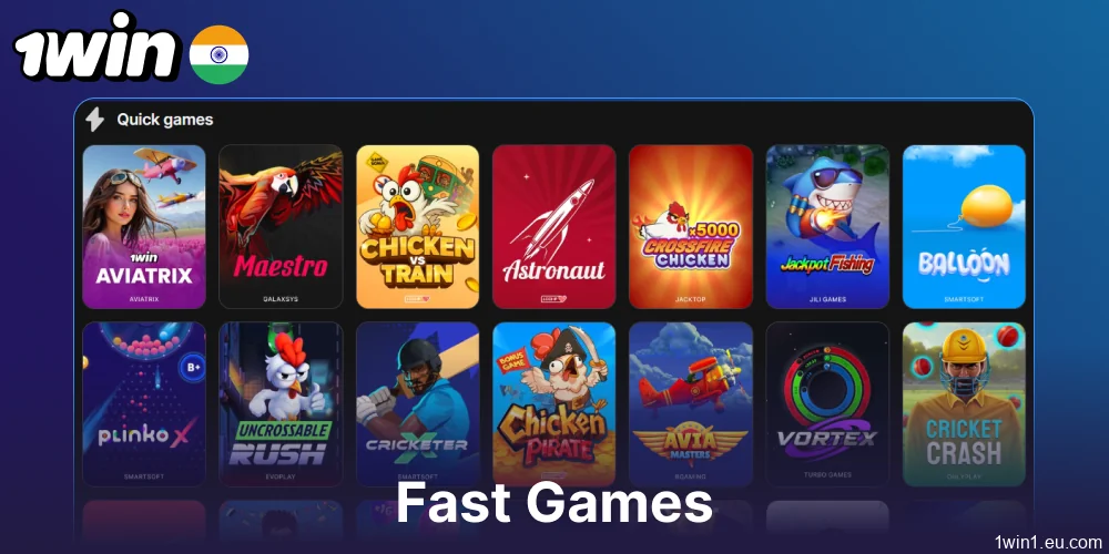 Fast casino games available on 1win for players from India