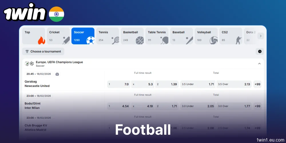 Football betting options available on 1win for Indian bettors