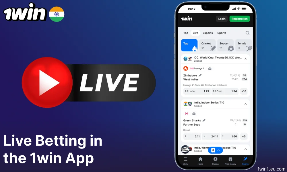 Live betting options on 1win India
