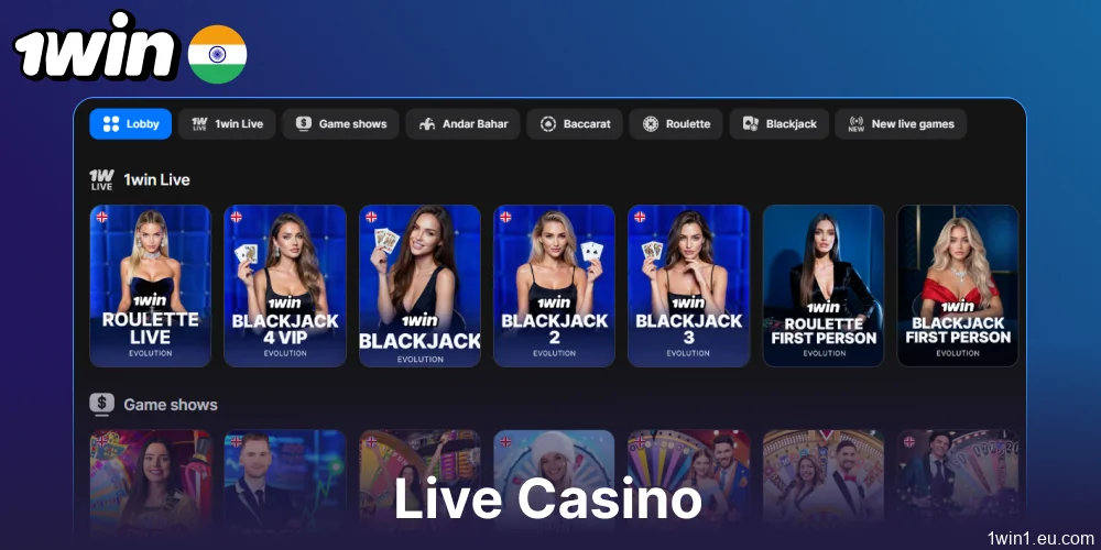 Live casino games available on 1win for players from India