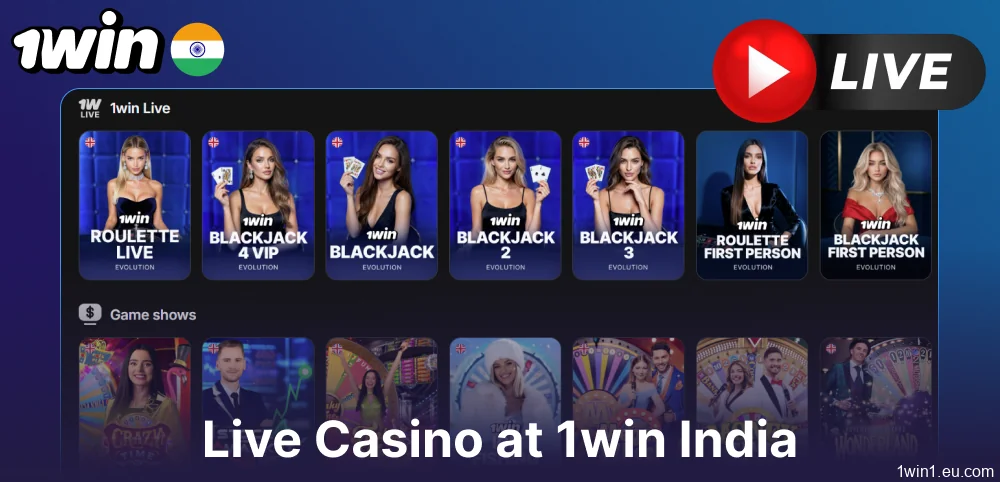 Live casino games available on 1win for players from India