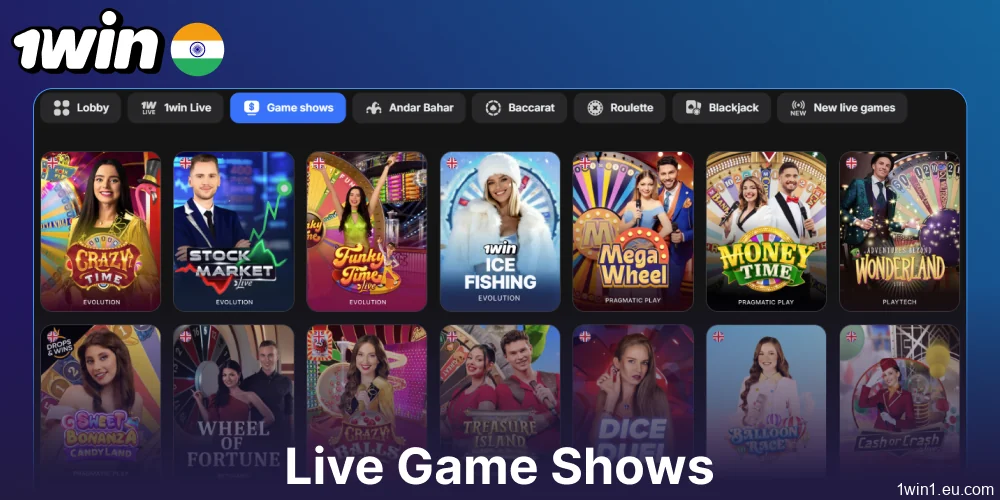Live Game Shows available for 1win gamblers from India