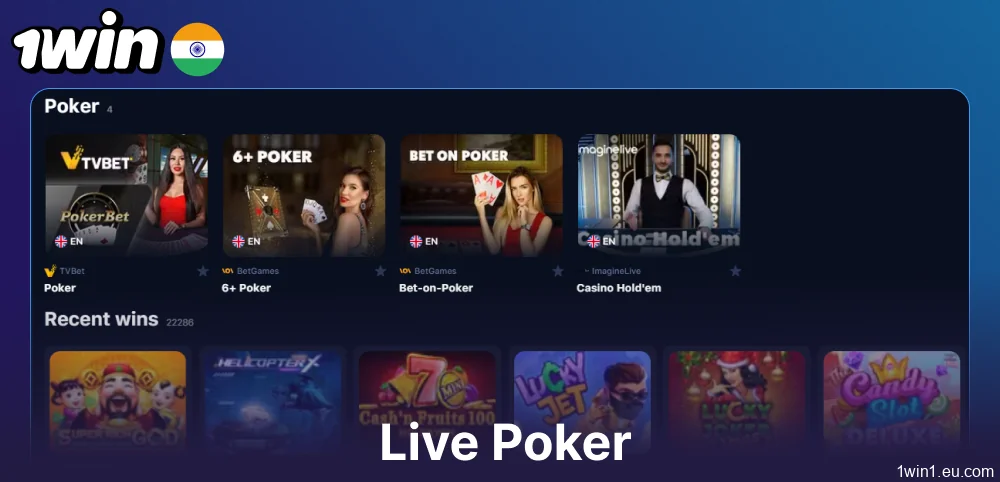 Live Poker games for 1win gamblers from India