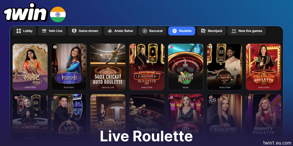 Live Roulette games for 1win gamblers from India