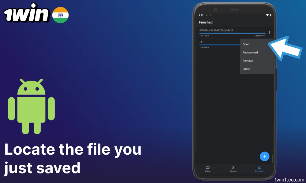 Locate the 1win APK file you just saved