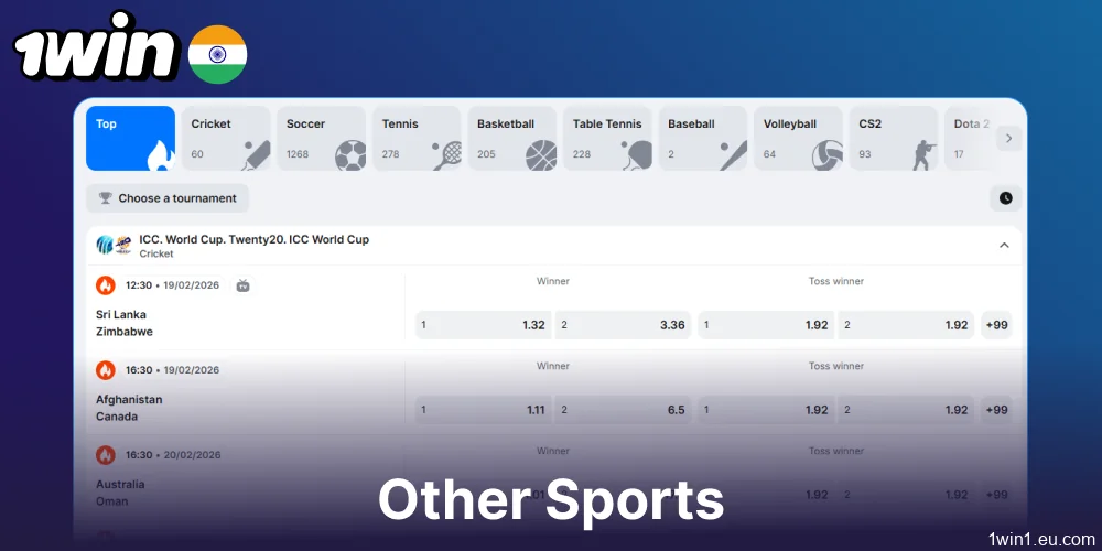 Other sports betting options available on 1win for Indian bettors