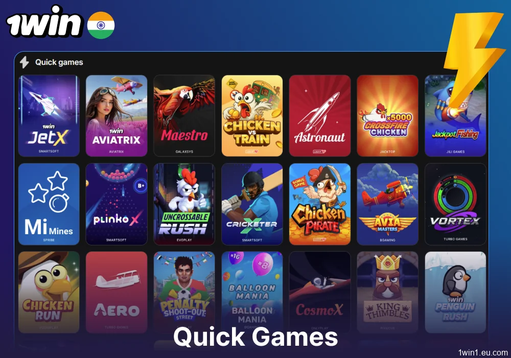 Quick games available on 1win for players from India
