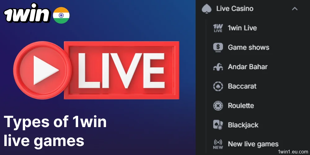 Types of live casino games that cna be played on 1win India